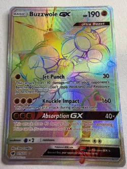 Pokemon TCG Buzzwole GX Rainbow SM Crimson Invasion Card 115/111 Secret Rare MP - Image 1
