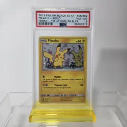 PSA 8 POKEMON 2019 TEAM UP PIKACHU #162 & MIMIKYU #163 HOLO PROMO WITH SWIRL 🌀 - Image 4