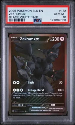 2025 POKEMON BLK EN-BLACK BOLT BLACK WHITE RARE #172 ZEKROM EX PSA 10 - Image 1