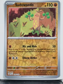 REVERSE HOLO Sudowoodo 109/193 NM / M Paldea Evolved Scarlet Violet Pokemon Card - Image 1