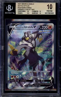 2021 Pokemon SWSH Battle Styles FA Rapid Strike Urshifu V #153 BGS 10 PRISTINE - Image 1