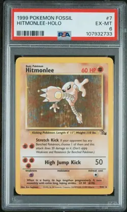 PSA 6 Hitmonlee 7/62 Fossil Pokemon Card 1999 - Image 1