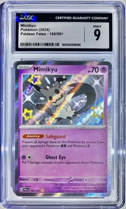 CGC 9 MINT (Shiny Rare, Holo) Mimikyu 160/091 Paldean Fates Graded Pokemon Card - Image 1