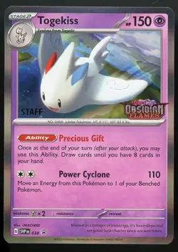 Pokemon Togekiss Staff Prerelease Promo Holo Obsidian Flames SVP 038 NM Card - Image 1