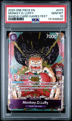 2025 ONE PIECE OP07-073 BANDAI CARD GAMES FEST 25-26 MONKEY D LUFFY PROMO PSA 10 - Image 1