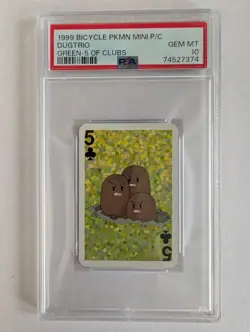 1999 Bicycle Pokemon Mini Playing Card Dugtrio 5 Of Clubs PSA 10 - Image 1