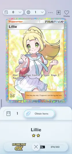 Pokemon TCG Pocket Lillie Holographic Illustration Rare Card Trade - Image 1