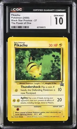 CGC 10 GEM MINT Pikachu 2000 Black Star Promos 27 The Power of One Pokemon Card - Image 1