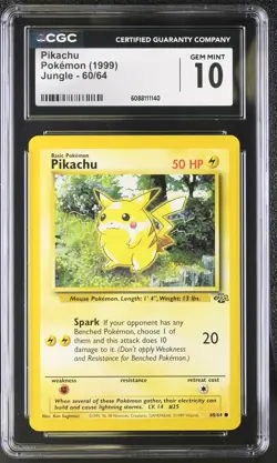 CGC 10 GEM MINT Pikachu 1999 Jungle 60/64 Pokemon Card - Image 1