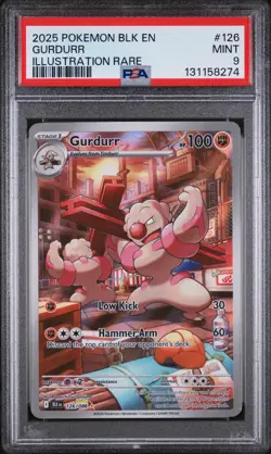 GURDURR #126 ILLUSTRATION RARE 2025 POKEMON BLK EN BLACK BOLT PSA 9 MINT LOW POP - Image 1