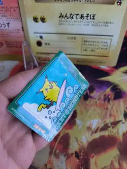Pokemon Karte Card Surfing Pikachu Sealdass 1997 Bandai Sticker Rar japanese NM- - Image 3