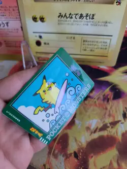 Pokemon Karte Card Surfing Pikachu Sealdass 1997 Bandai Sticker Rar japanese NM- - Image 5