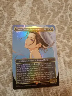 MAGIC MTG FINAL FANTASY YUNA, GRAND SUMMONER FFX PROMO 0001 BORDERLESS FOIL - Image 1