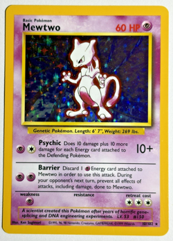 Pokemon TCG Mewtwo Rare Holo Card #10/102 Base Set - Image 1