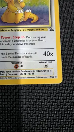 Pokemon TCG Dragonite Fossil 4 Holo Unlimited Holo Rare - Image 4