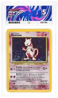 1999 Base Set Mewtwo Holo Card Vintage Pokemon WOTC 10/102 Ace Grade 5 EX - Image 1