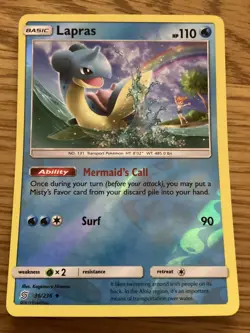 Lapras Pokemon Card 36/236 Reverse Holo- Used -Sun & Moon-Unified Minds - Image 1