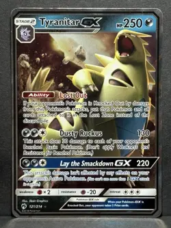 Pokemon TCG Tyranitar GX Lost Thunder Holo Ultra Rare Card 121/214 LP - Image 1