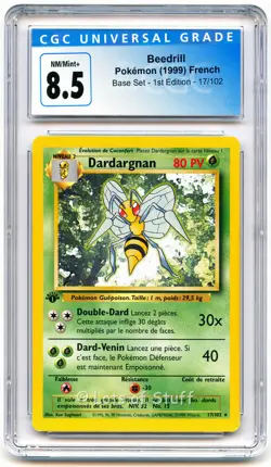 CGC 8.5 NM/MINT+ French Beedrill /Dardargnan Base 1st Edition Pokemon 17/102 -07 - Image 1