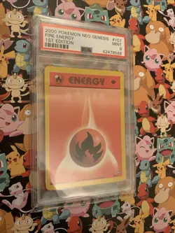 PSA 9 Mint # 107 2000 Pokemon Neo Genesis Fire Energy 1st Edition TCG Card. - Image 1
