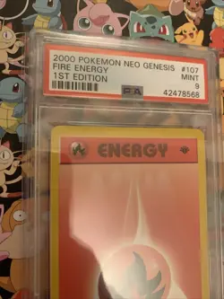 PSA 9 Mint # 107 2000 Pokemon Neo Genesis Fire Energy 1st Edition TCG Card. - Image 2