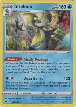 Inteleon 058/202 Sword & Shield Holo Pokemon Card - NM - Image 1