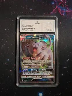 Pokemon Card Pi Pristine 10 Alolan Persian 129/236 Cosmic Eclipse HALF ART - Image 1