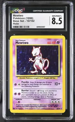 CGC 8.5 Mewtwo 10/102 Holo Base Set Pokemon Card - Image 1