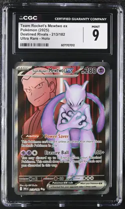 Pokemon Destined Rivals Team Rocket's Mewtwo ex - 213/182 Graded CGC MINT 9 - Image 1