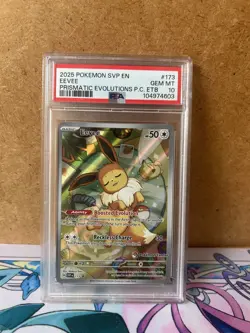 2025 POKEMON PRISMATIC EVOLUTIONS POKEMON CENTER ETB PROMO SVP #173 EEVEE PSA 10 - Image 1