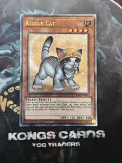 RA02-EN001 "Rescue Cat" alternate art Quarter Century Secret Rare YuGiOh! NEW - Image 1