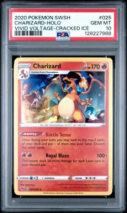 2020 POKEMON SWORD & SHIELD VIVID VOLTAGE CRACKED ICE #025 CHARIZARD-HOLO PSA 10 - Image 1
