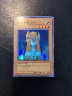 Yu-Gi-Oh! SUPER RARE HOLO CARD MYSTICAL ELF LOB-062 1996 PRINT NM - Image 1