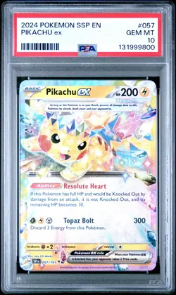 PIKACHU EX 057/191 | PSA 10 | SSP EN SURGING SPARKS POKEMON - Image 1