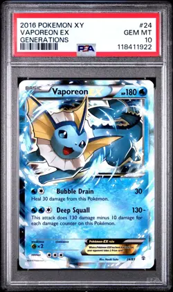 2016 Pokemon XY #24 Generations Vaporeon EX 24/83 PSA 10 Gem Mint Low Pop - Image 1