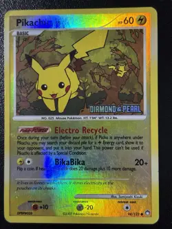 PIKACHU Diamond & Pearl POKEMON Reverse Holo 2007 Stamped Trading Card 94/123 MP - Image 1