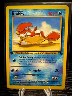Krabby 51/62 Fossil 1st Edition Common 1999 Pokemon TCG Card LP - Image 1