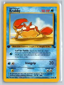 Pokemon TCG Krabby 51/62 Fossil Regular - 1st Edition - Image 1