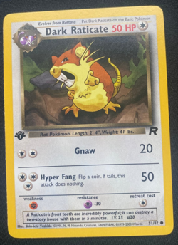 Pokemon TCG Dark Raticate Rocket 1st Edition Common 51/82 - (NM) - Image 1