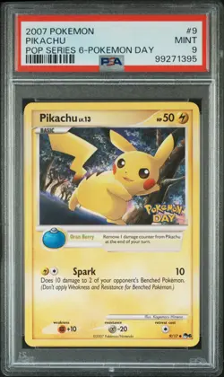PSA 9 PIKACHU POP SERIES 6 9/17 POKEMON DAY 2007 POKEMON MINT - Image 1