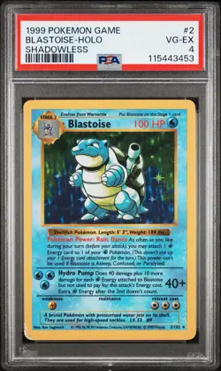 PSA 4 VG-EX Blastoise 2/102 Shadowless Base Set Holo Rare Pokemon Card - Image 1