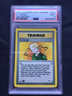 Pokemon: Gym Heroes 1st Edition Rare: Lt. Surge 101/132 PSA 9 - Image 1