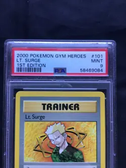 Pokemon: Gym Heroes 1st Edition Rare: Lt. Surge 101/132 PSA 9 - Image 3