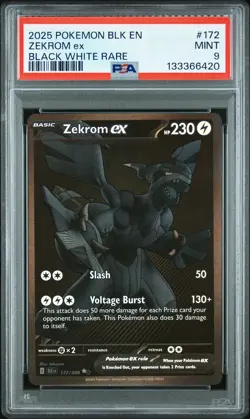 2025 POKEMON BLK EN-BLACK BOLT BLACK WHITE RARE #172 ZEKROM EX PSA 9 - Image 1