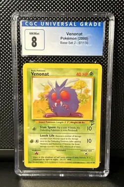 Pokemon WOTC VENONAT 2000 BASE SET 2 CGC 8 Blue Label Vintage - Image 1