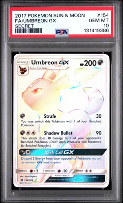 2017 POKEMON SUN & MOON SECRET #154 FULL ART/UMBREON GX PSA 10 - Image 1