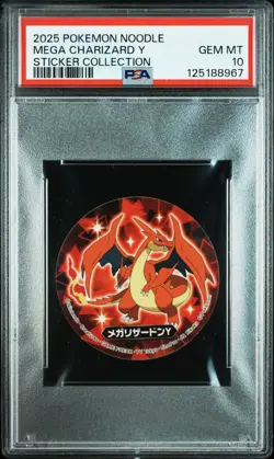 2025 SANYO FOODS POKEMON NOODLE STICKER COLL MEGA CHARIZARD Y PSA 10 - Image 1