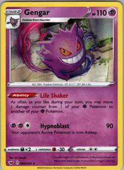 Pokemon Card Gengar 085/202 Holo Sword & Shield Base Set - Near Mint - Image 1