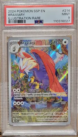 2024 POKEMON SSP EN-SURGING SPARKS ILLUSTRATION RARE #214 BRAVIARY PSA 9 - Image 1