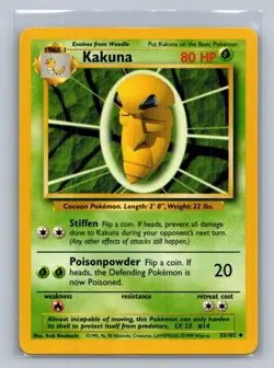 1999 Pokemon TCG Wizards of the Coast Base Set Kakuna #33 Unlimited - Image 1